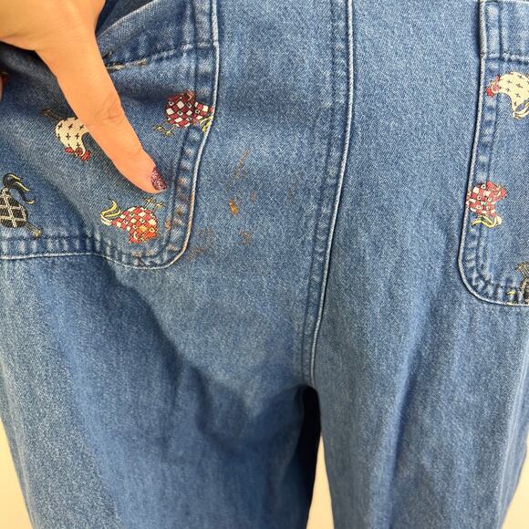 Vintage Denim Overalls Mandal Bay Printed Hens - Picture 9 of 11